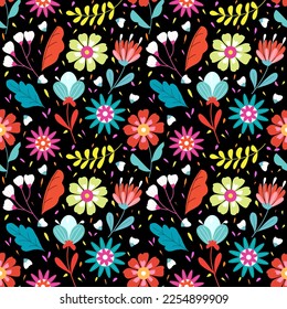 Seamless pattern with hand drawn flowers. Background for textile, wrapping paper, fashions, illustrations.
