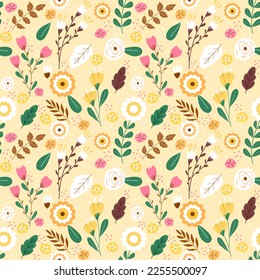 Seamless pattern with hand drawn flowers. Background for textile, wrapping paper, fashions, illustrations.