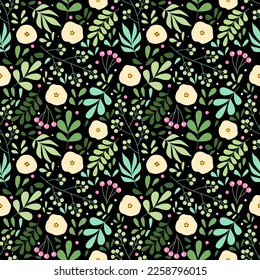 Seamless pattern with hand drawn flowers. Background for textile, wrapping paper, fashions, illustrations.