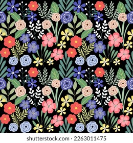 Seamless pattern with hand drawn flowers. Background for textile, wrapping paper, fashions, illustrations.