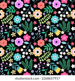 Seamless pattern with hand drawn flowers. Background for textile, wrapping paper, fashions, illustrations.