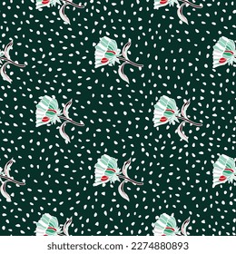 Patrón sin foco con flores dibujadas a mano y hojas. Resumen de papel de pared de flores. Diseño para tela, impresión textil, superficie, envoltura, cubierta, tarjeta de saludo. Ilustración del vector