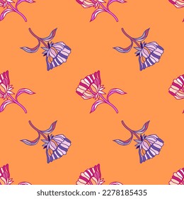 Nahtloses Muster mit handgezeichneten Blumen und Blättern. Abstrakte Blumenhintergründe. Design für Stoff, Stoffdruck, Oberfläche, Umhüllung, Abdeckung, Grußkarte. Vektorgrafik