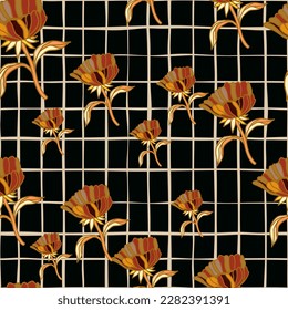 Seamless pattern with hand drawn flowers and leaves. Abstract floral wallpaper. Design for fabric, textile print, surface, wrapping, cover, greeting card. Vector illustration