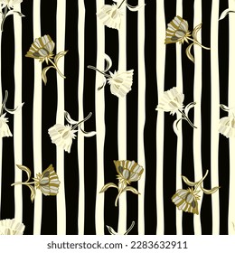 Patrón sin foco con flores dibujadas a mano y hojas. Resumen de papel de pared de flores. Diseño para tela, impresión textil, superficie, envoltura, cubierta, tarjeta de saludo. Ilustración del vector