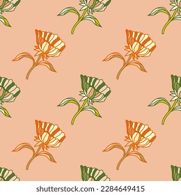 Seamless pattern with hand drawn flowers and leaves. Abstract floral wallpaper. Design for fabric, textile print, surface, wrapping, cover, greeting card. Vector illustration