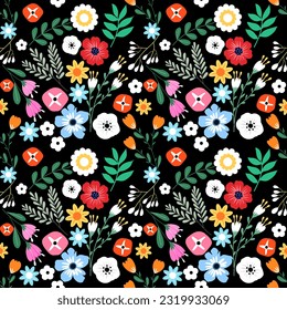 Seamless pattern with hand drawn flowers. Background for textile, wrapping paper, fashions, illustrations.