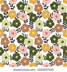 Patrón sin foco con flores dibujadas a mano. Antecedentes para textiles, papel envolvente, modas, ilustraciones.