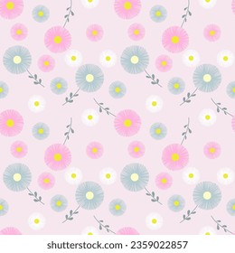 Seamless pattern with hand drawn flowers. Background for textile, wrapping paper, fashions, illustrations.