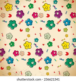 Seamless pattern of hand drawn flowers in vintage style