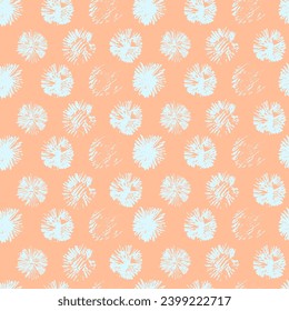 Seamless pattern with hand drawn flowers in Color of the year 13-1023 Peach Fuzz for surface design and other design projects