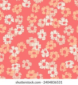 Seamless pattern with hand drawn flowers in Color of the year 13-1023 Peach Fuzz for surface design and other design projects