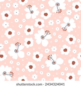 Patrón sin costuras con flores dibujadas a mano. Fondo simple floral botánico. Ilustración vectorial para textil, papel, diseño de portada.