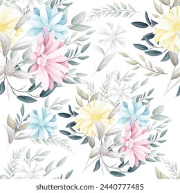 Seamless pattern hand drawn flowers field