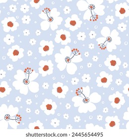 Seamless pattern with hand drawn flowers. Botanical floral background. Blooming garden. Vector illustration for textile, paper, cover design.
