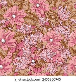 Seamless pattern with hand drawn  flowers.
