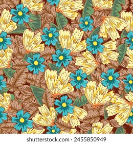Seamless pattern with hand drawn  flowers.
