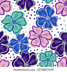 Seamless pattern with hand drawn flowers. Floral print, great for textile, fabric, wallpaper, wrapping, scrapbook and packaging