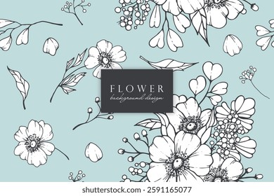 Seamless pattern with hand drawn flowers and leaves. Vector illustration.