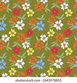 Seamless Pattern with Hand Drawn Flowers. Scandinavian Style. Vector Illustration