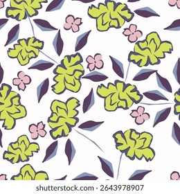 Seamless Pattern with Hand Drawn Flowers. Scandinavian Style. Vector Illustration