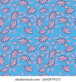 Seamless Pattern with Hand Drawn Flowers. Scandinavian Style. Vector Illustration