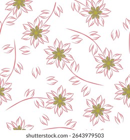 Seamless Pattern with Hand Drawn Flowers. Scandinavian Style. Vector Illustration
