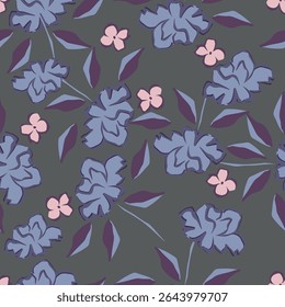 Seamless Pattern with Hand Drawn Flowers. Scandinavian Style. Vector Illustration