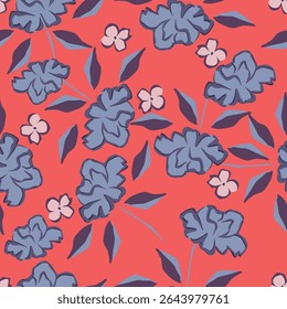Seamless Pattern with Hand Drawn Flowers. Scandinavian Style. Vector Illustration