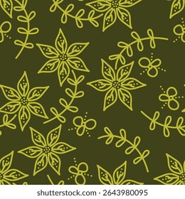 Seamless Pattern with Hand Drawn Flowers. Scandinavian Style. Vector Illustration