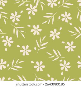 Seamless Pattern with Hand Drawn Flowers. Scandinavian Style. Vector Illustration