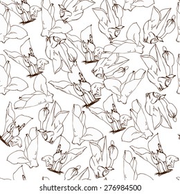 Seamless pattern with hand drawn flowers of skunk cabbage. Vector illustration