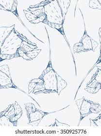Seamless pattern with hand drawn flowers. Monochrome
