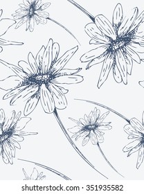 Seamless pattern with hand drawn flowers. Monochrome