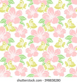 Seamless pattern with hand drawn flowers. Stock vector.