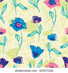 seamless pattern with hand drawn flowers