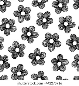 Seamless pattern with hand drawn flowers.