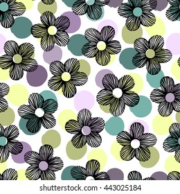 Seamless pattern with hand drawn flowers.