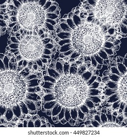 Seamless pattern with hand drawn flowers. Abstract floral background