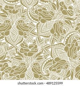 Seamless pattern with hand drawn flowers. Roses abstract. Vector illustration in light colors.