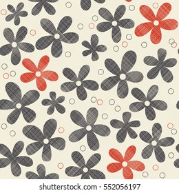 Seamless pattern with hand drawn flowers in retro colors on texture background. Endless pattern can be used for ceramic tile, wallpaper, wrapping paper, invitation card, textile, web page background