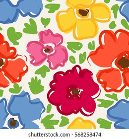 seamless pattern with hand drawn flowers