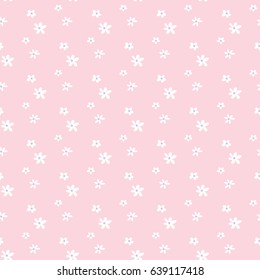 Seamless Pattern of Hand Drawn Flowers on Pink Background