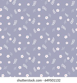 Seamless Pattern of Hand Drawn Flowers on Blue Violet Background