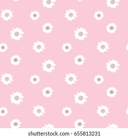 Seamless Pattern of Hand Drawn Flowers on Pink Background