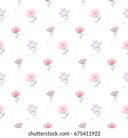 Seamless Pattern of Hand Drawn Flowers on White Background