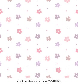 Seamless Pattern of Hand Drawn Flowers on White Background
