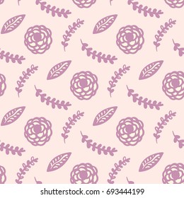 Seamless pattern with hand drawn flowers, branch, petal. Doodle  background for greeting card, baby shower, Valentines day.