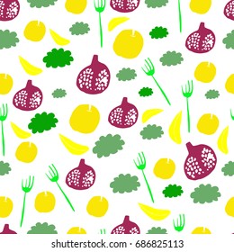 Seamless pattern. Hand drawn food elements. Menu or textile decoration. Cartoon. Simple forms. 