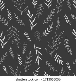 Seamless pattern with hand drawn forest leaves. Traditional leaves in ink, doodle style for wedding decoration and arrangements.
